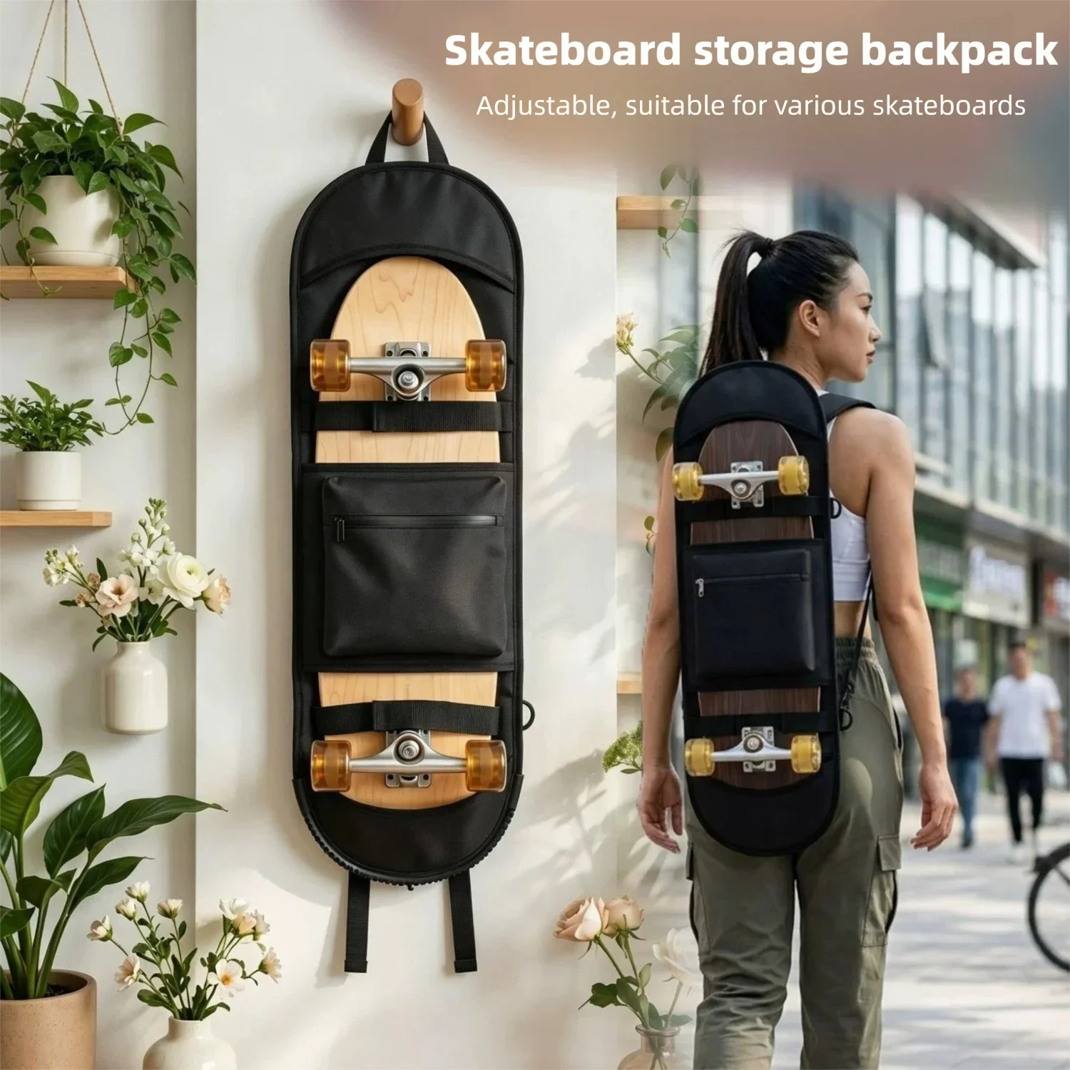 Universal Skateboard Bag Adjustable Shoulder Backpack Fit Longboard Double Kick Slide Down Land Surfboard