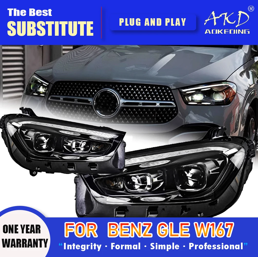 AKD Car Styling For Benz GLE W167 LED 2020-2024 Headlight W167 DRL Fog Lamp Signal Light Low and High Beam Angel Eyes Projector