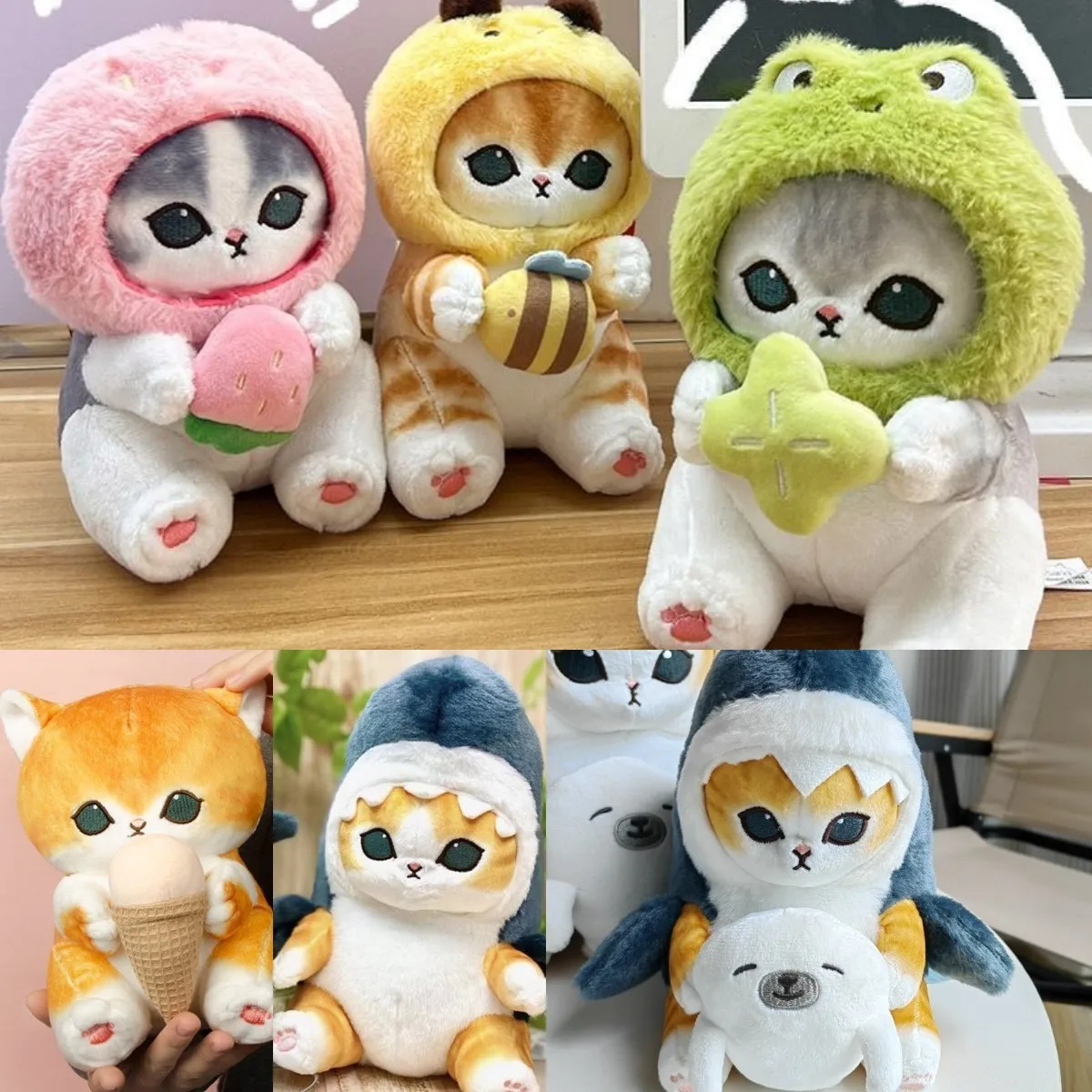 20cm Mofusands Kawaii Cat Holding Ice Cream Plush Doll Popular Cute Anime Cat Doll Kawaii Cartoon Girl Boy Gift