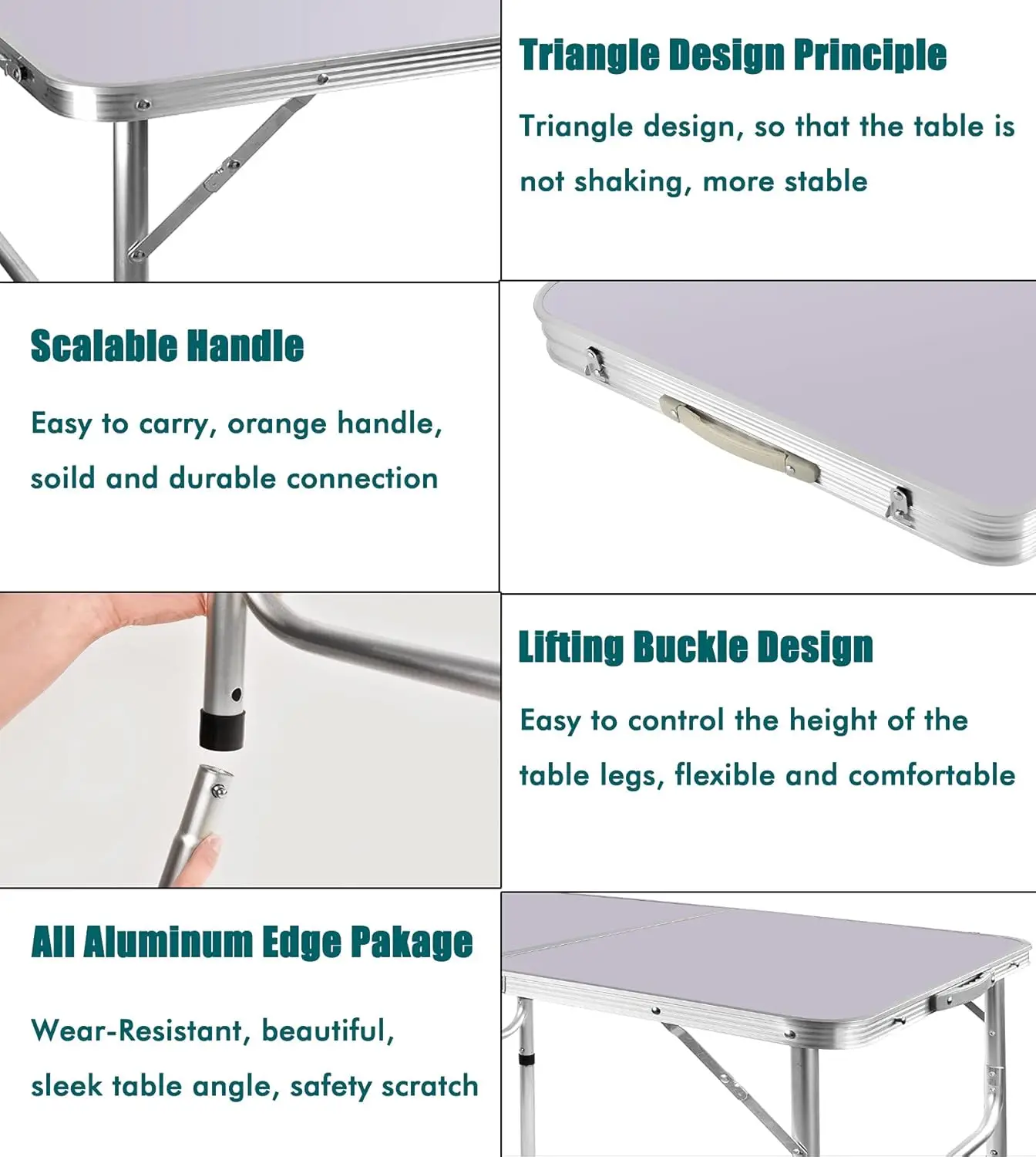 EFAN-mesas plegables de aluminio para pícnic, 3 pies, 90x60x37/67cm, altura ajustable, ligeras para campamento + asa de transporte