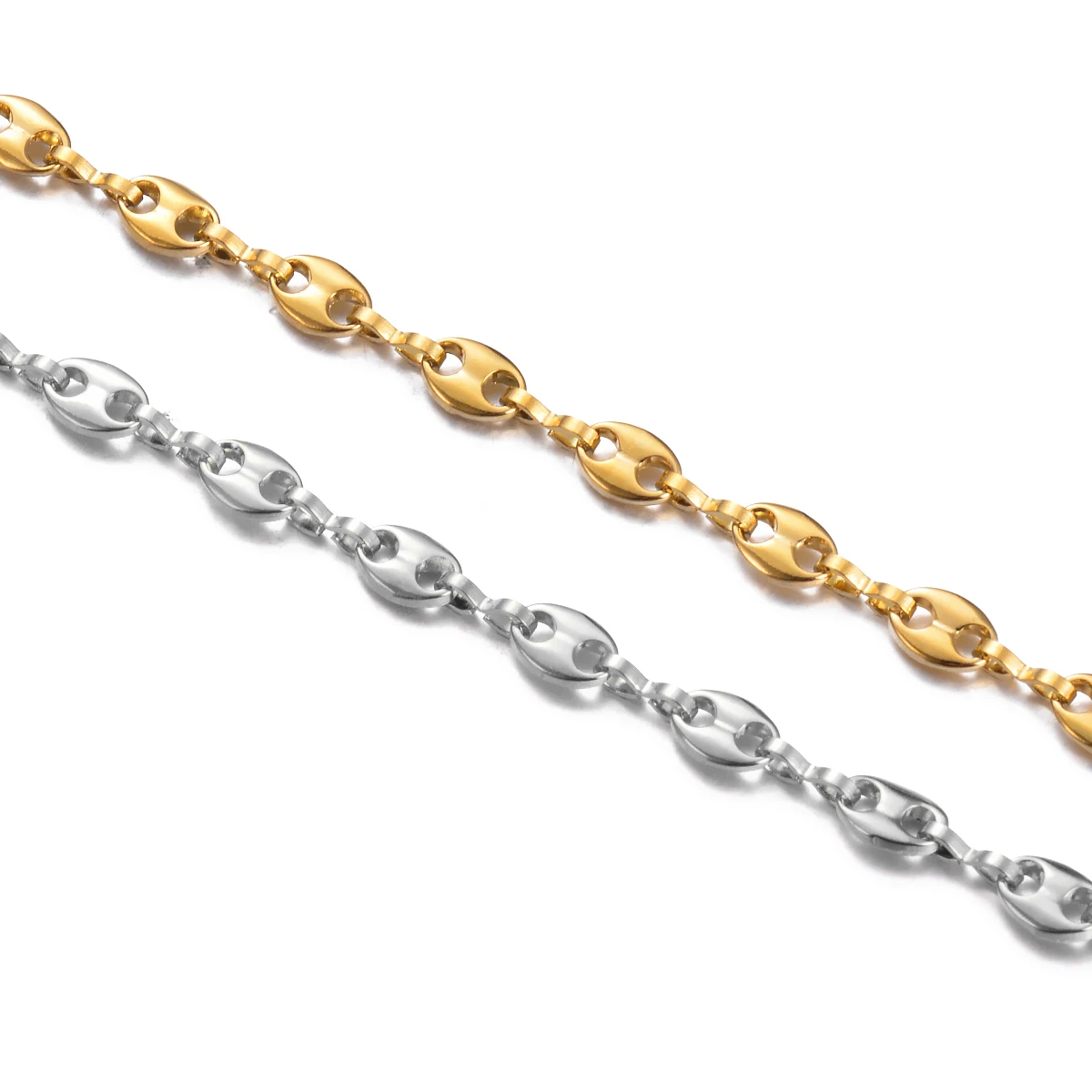 Wholesale 1 Meter Stainles Steel Gold Color Mariner Link Chains for Men Women Necklace Bracelet Making Coffee Bean Chains