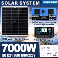 SOECOPO 7000W Solar Power System Kit Dual 12V/24V To 110V 220V Inverter 100A Controller 300W Photovoltaic Panel for Home Camping