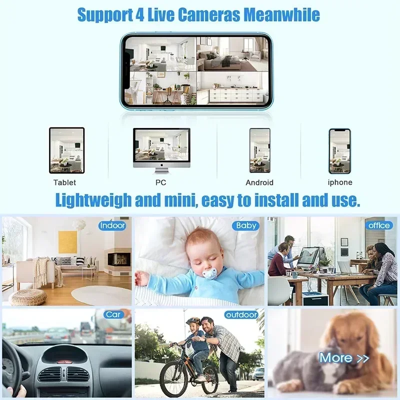 Minicámara 4K Full HD con WiFi para el hogar, cámara con batería, aplicación, visión nocturna IR, detección de movimiento, Micro grabadora de voz y vídeo