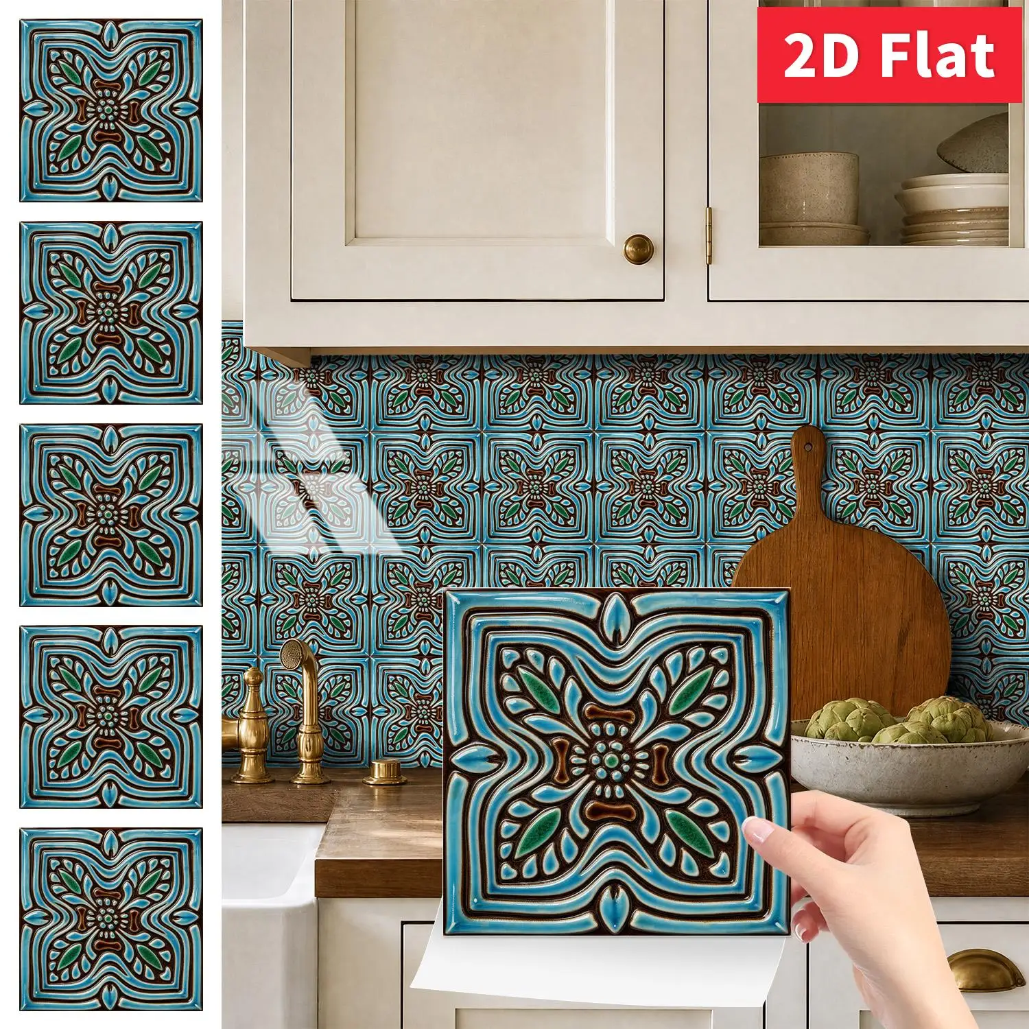 6 Inch Vintage Tile Stickers 8/16/32/64‑Pack Self‑Adhesive Crystal Film Wall Decals for Kitchen Bathroom Home Decor