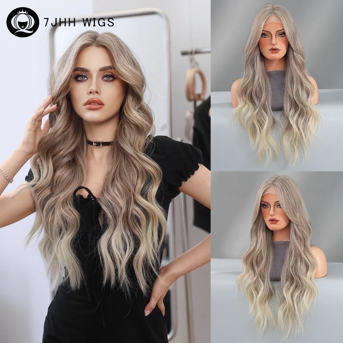 13*4 Lace Front Pruik Lichtbruin Kant Pruik Synthetische Lange Losse Body Golvende Pruik Voor Vrouwen Gebruiken Hd Lace Frontale Middendeel Haar Pruiken