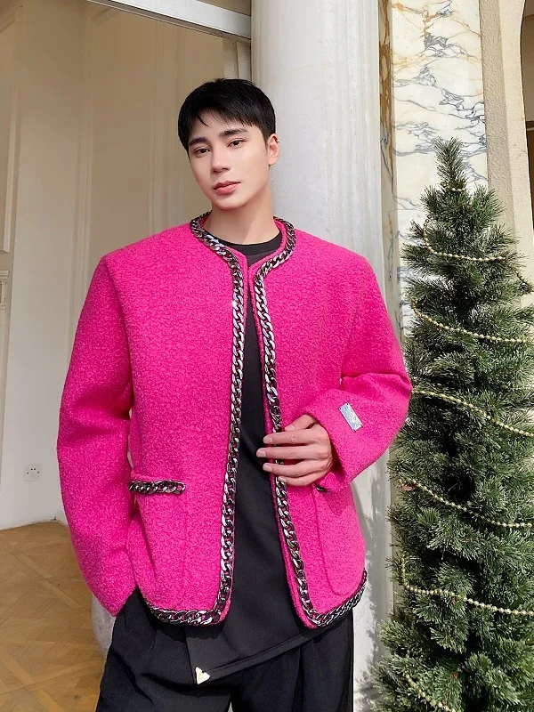 

Winter Thiened Woolen Men's Jaet round Ne ort Sle Chain Design Sensation Youthful Energy Loose Fit Faion ow Trend