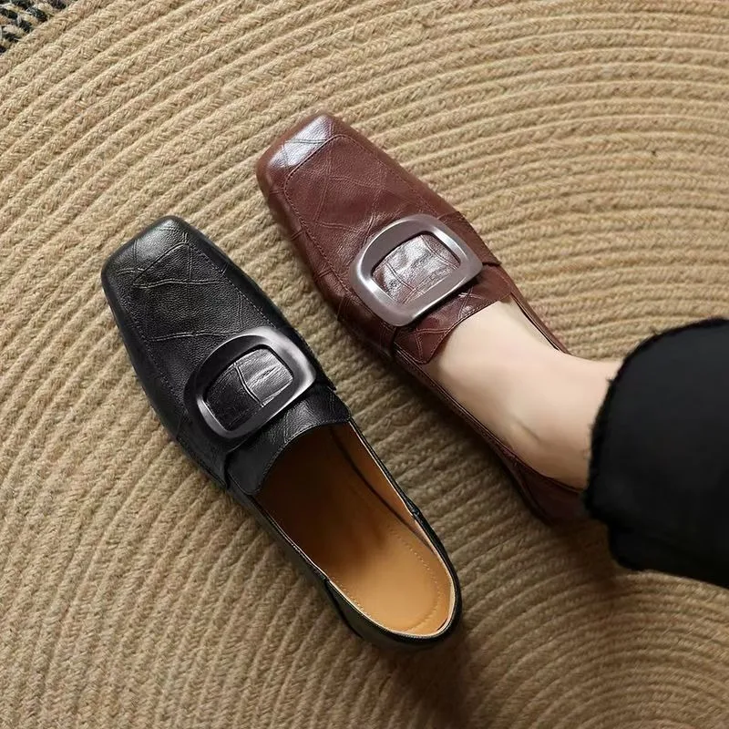 Fashion Square Buckle Designer Ladies Shoes 2026 Spring Retro Solid Color Casual Shoes Daily Office Shopping Ladies High Heels view 6