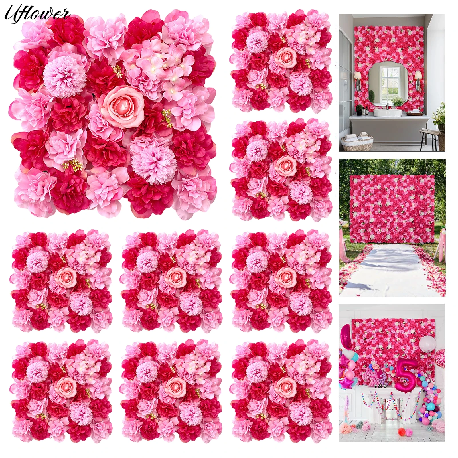 

Uflower Artificial Rose Flowers Roses Wall Panel 3D Flower Wall Wedding Backdrop Party Event Bridal Shower Outdoor Decoration