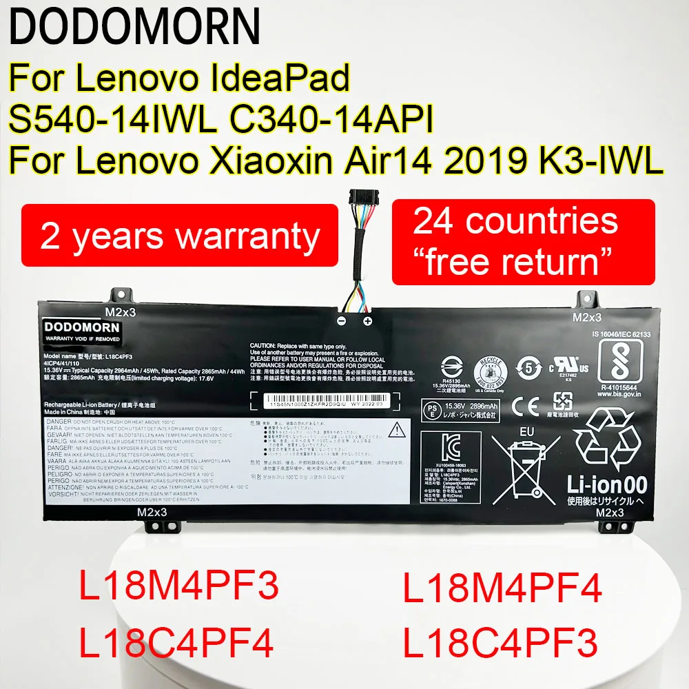 Аккумулятор DODOMORN L18C4PF3 для Lenovo IdeaPad S540-14IWL Xiaoxin Air14 2019 C340-14API L18M4PF3 L18C4PF4 L18M4PF4 45Wh