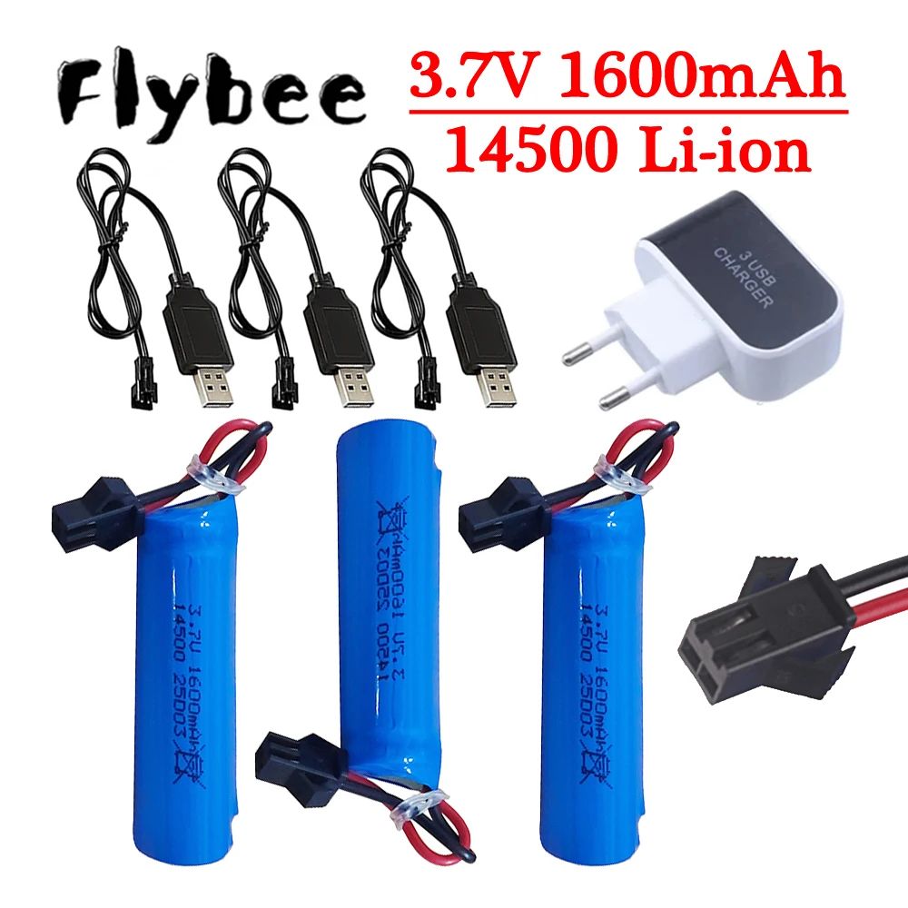 2026 New 3.7V 1600mah Battery 14500 USB Charger For C2 D828 RC Stunt Dump Car Toys Accessory 3.7V Li-ion battery with SM-2P