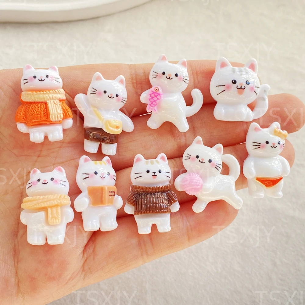10 Stück neue bunte niedliche Cartoon-3D-Tierkätzchen-Cabochon-Steine mit flacher Rückseite für Scrapbooking, DIY-Dekoration, Figuren, Bastelzubehör