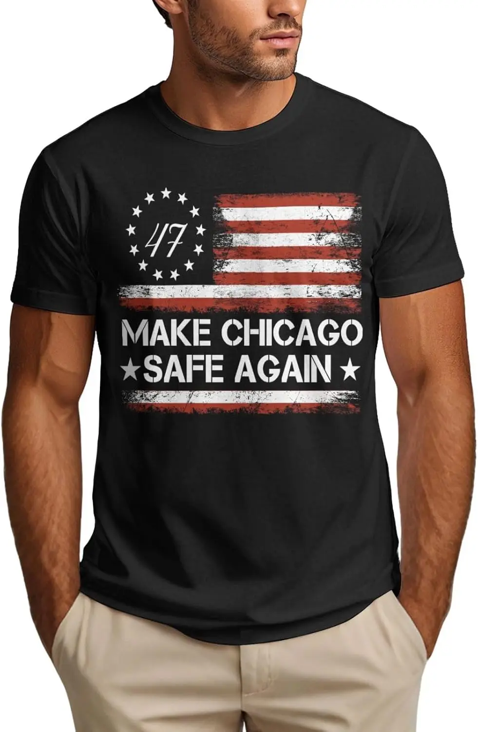 Make Chicago Safe Again Shirt Support Ice Deport All Illegals Mens T-Shirt