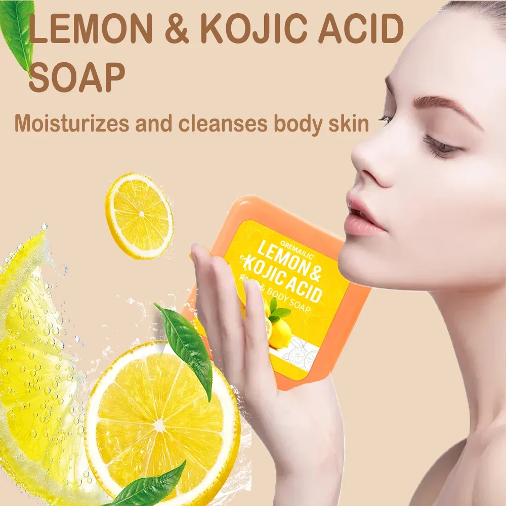 

Lemon Turmeric Kojic Acid Soap ，Handmade Soap for Body Helps Improve Skin Tone Refreshing Daily Body Wash for Sensitive Skin