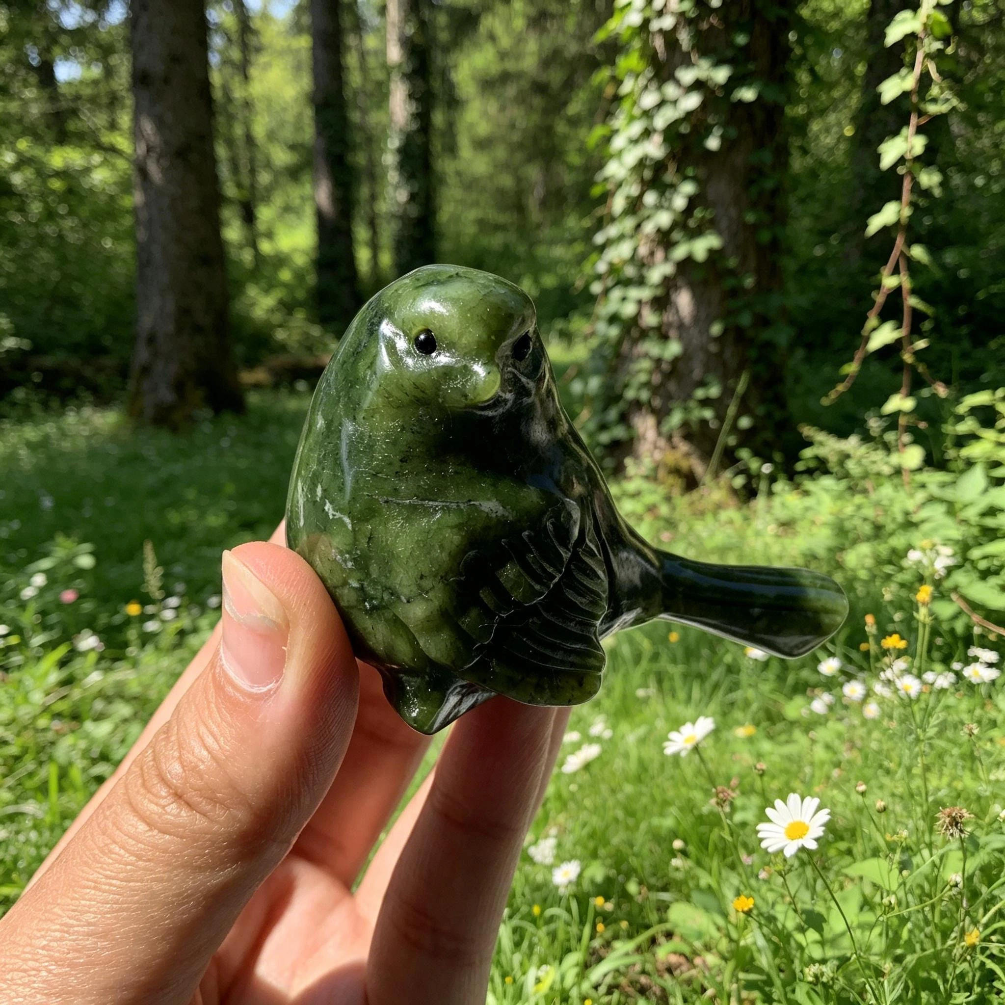Natural Serpentine Bird Carving Hand Carved Green Stone Animal Figurine Reiki Healing Chakra Home Decor Collectible Gift