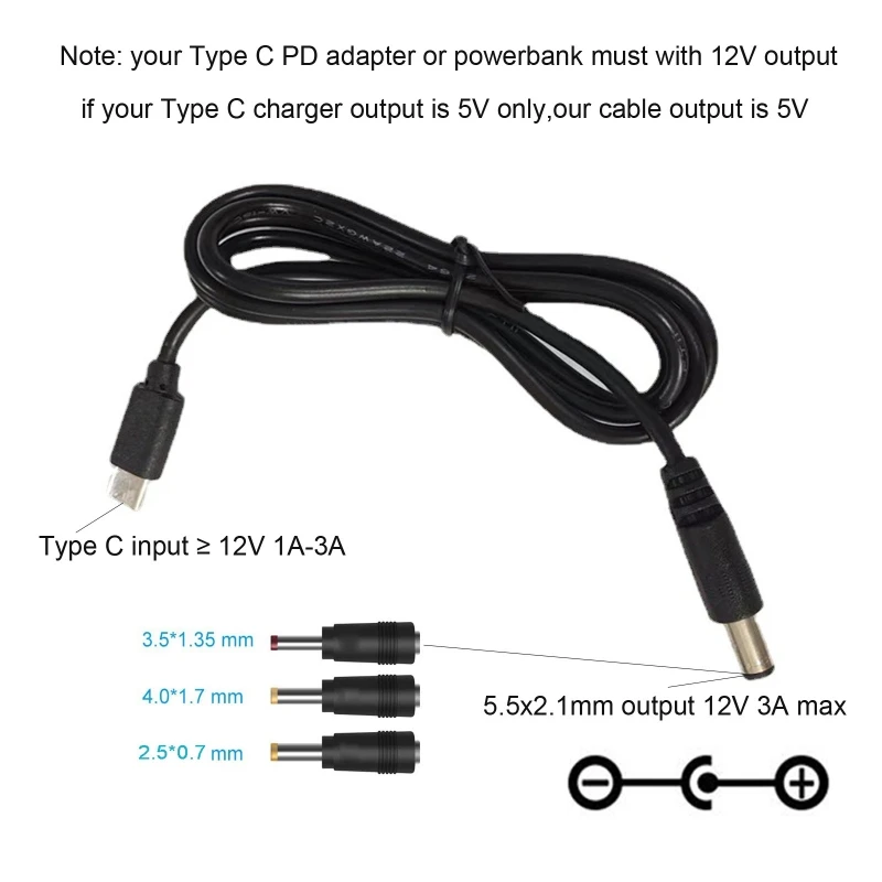 USB C Type C PD to 12V 2.5x0.7mm 3.5x1.35mm 4.0x1.7mm 5.5x2.5mm Power Supply Cable for Router Modem Laptop Camera