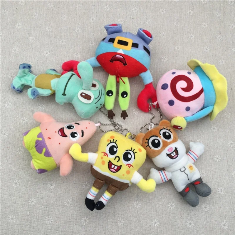 6pcs/set 12cm SpongeBob Patrick Star Gary Squidward Tentacles Plush Dolls Small Pendant Bag Hangings Christmas Birthday Gifts