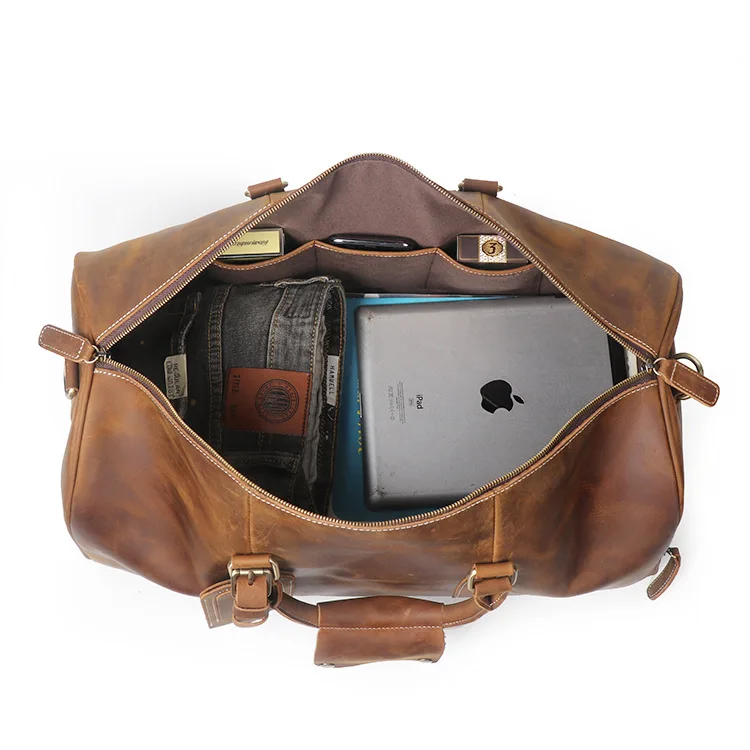 Crazy Horse leather travel bag first layer cowhide portable fitness duffel bag  shoe position single shoulder messenger bag