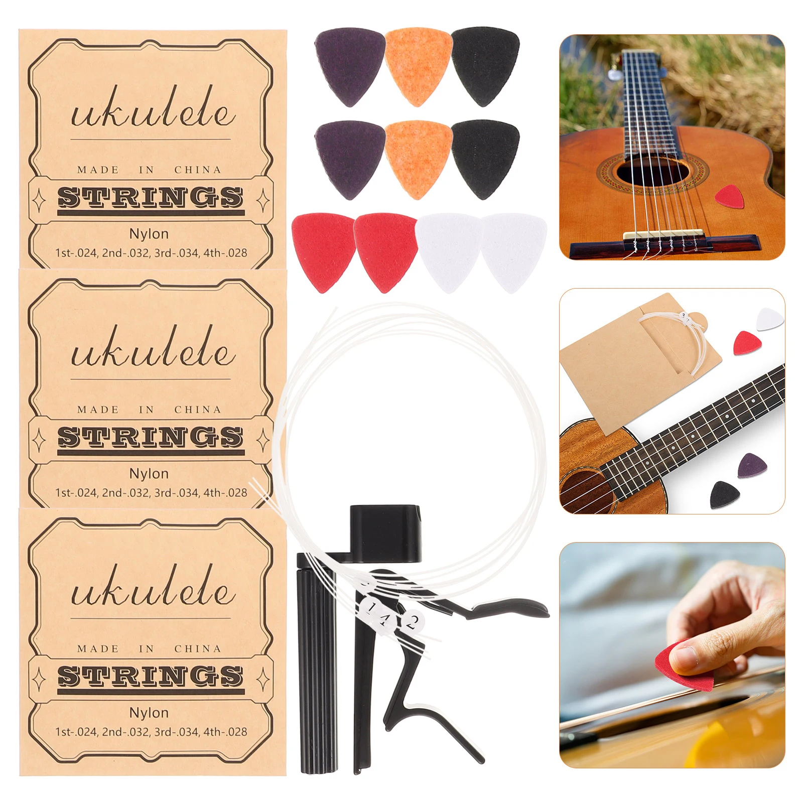 

Ukulele Tool Set Guitar Care Tools Kit for Ukelele Capo Picks Universal Accessories Supplies