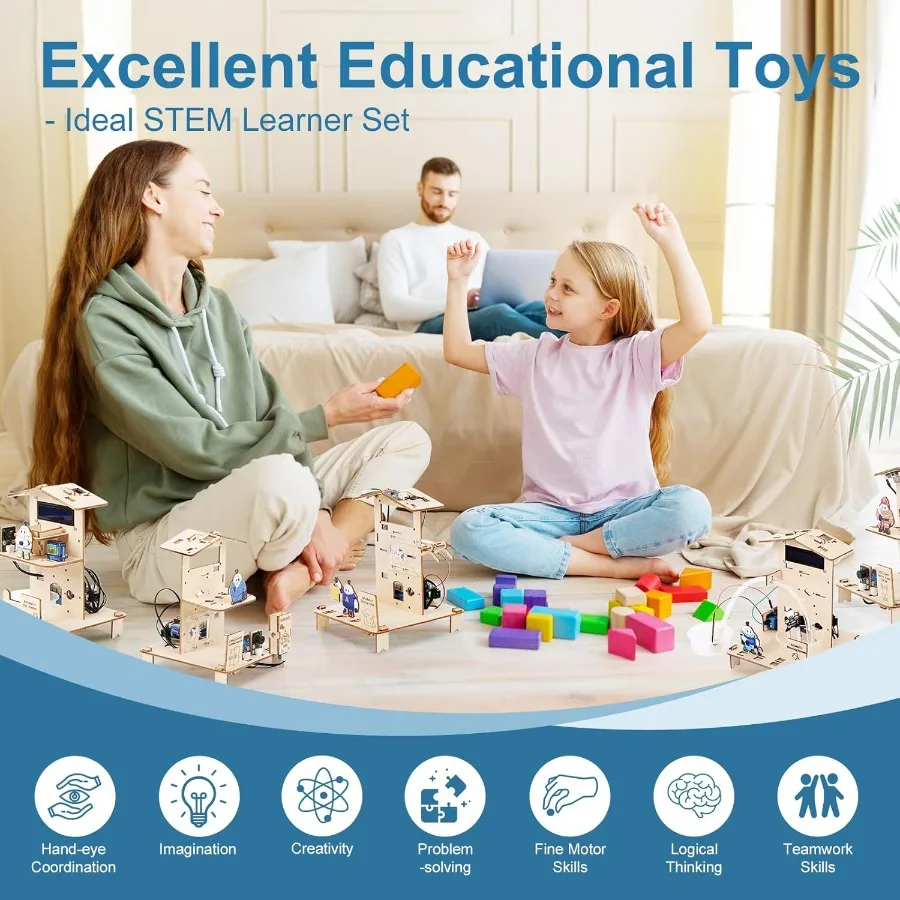 Kit STEM 8-in-1 untuk Anak Usia 8-16 Tahun, Proyek Sains Rumah Pintar Kerajinan Sekolah Mainan Edukasi Teknik Bangunan Model DIY Bi