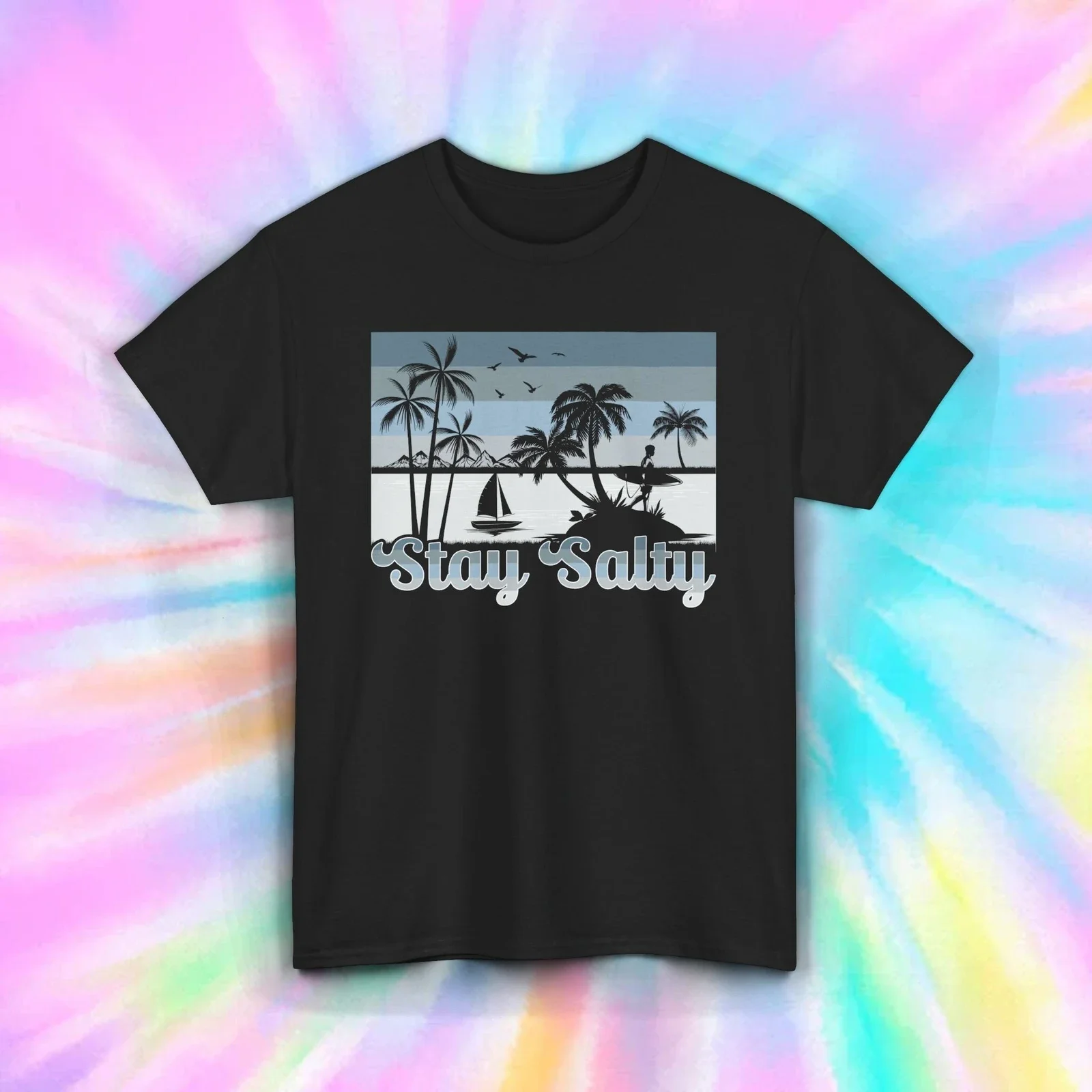 

Stay Salty T-Shirt Retro Beach Vibes Summer Coastal Graphic Tee S-5XL