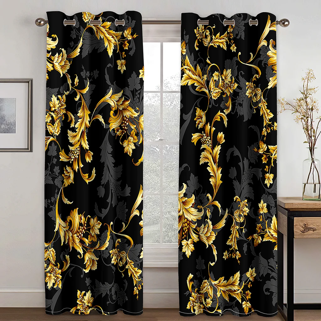 Gold Black Cheap Luxury Brands Design Modern Sunshade Curtains for Living Room Bedroom Window Decor 2 Panels