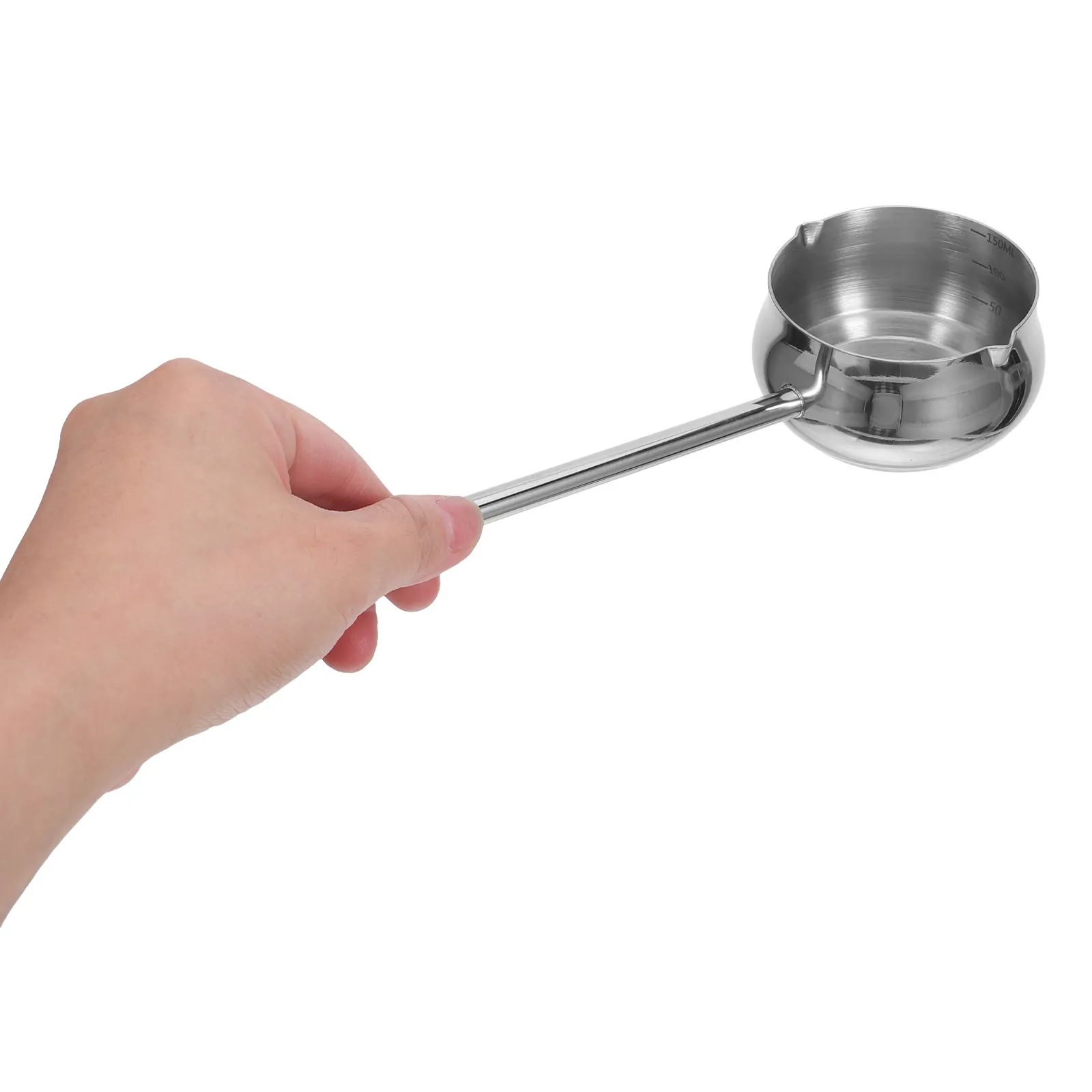 Stainless Steel Mini Soup Pot with Spout and Ergonomic Long Handle Measuring Saucepan for Hot Oil Butter Melting Cheese