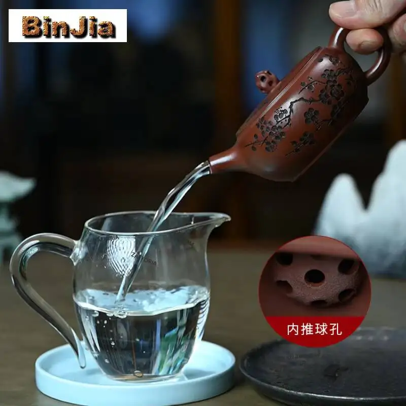 190ml Exquisite Yixing Purple Clay Teapots Handmade Stone Drum Pot Raw Ore Red Skinned Dragon Mud Kettle Zisha Tea Set Drinkware - view 2