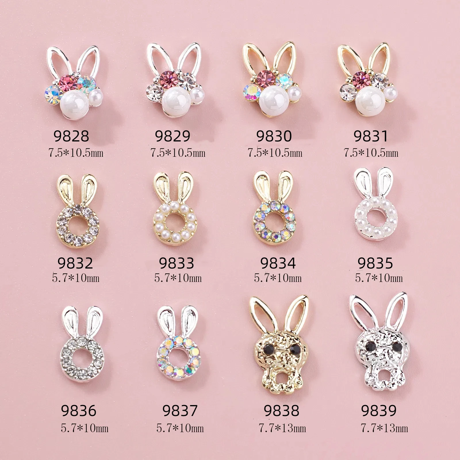 10 قطع لطيف أرنب 3D الكرتون مسمار الفن زينة اللؤلؤ الماس مزين الراين لملحقات مانيكير #2