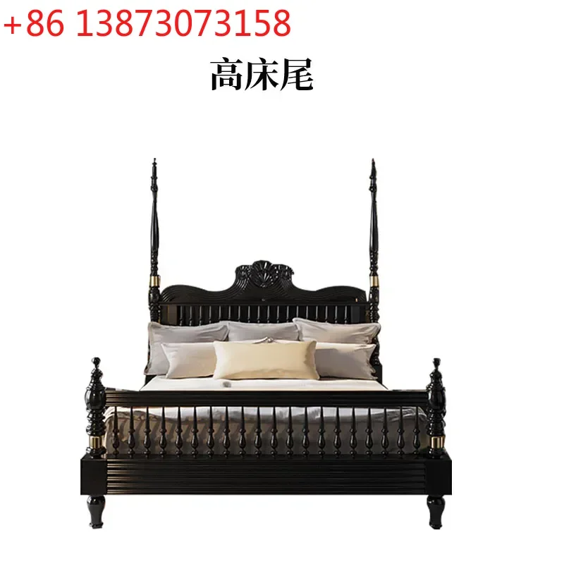 French Retro Black Solid Wood Bed Small Apartment Home 1.8 Double Bed American Master Bedroom 2 M 1.5 Princess Bed