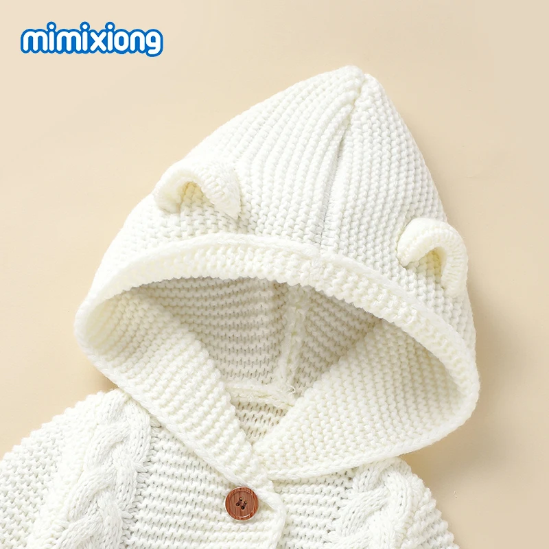 Pagliaccetti per bambini con cappuccio manica lunga lavorato a maglia neonato ragazzi ragazze tute salopette corta autunno inverno neonato tuta