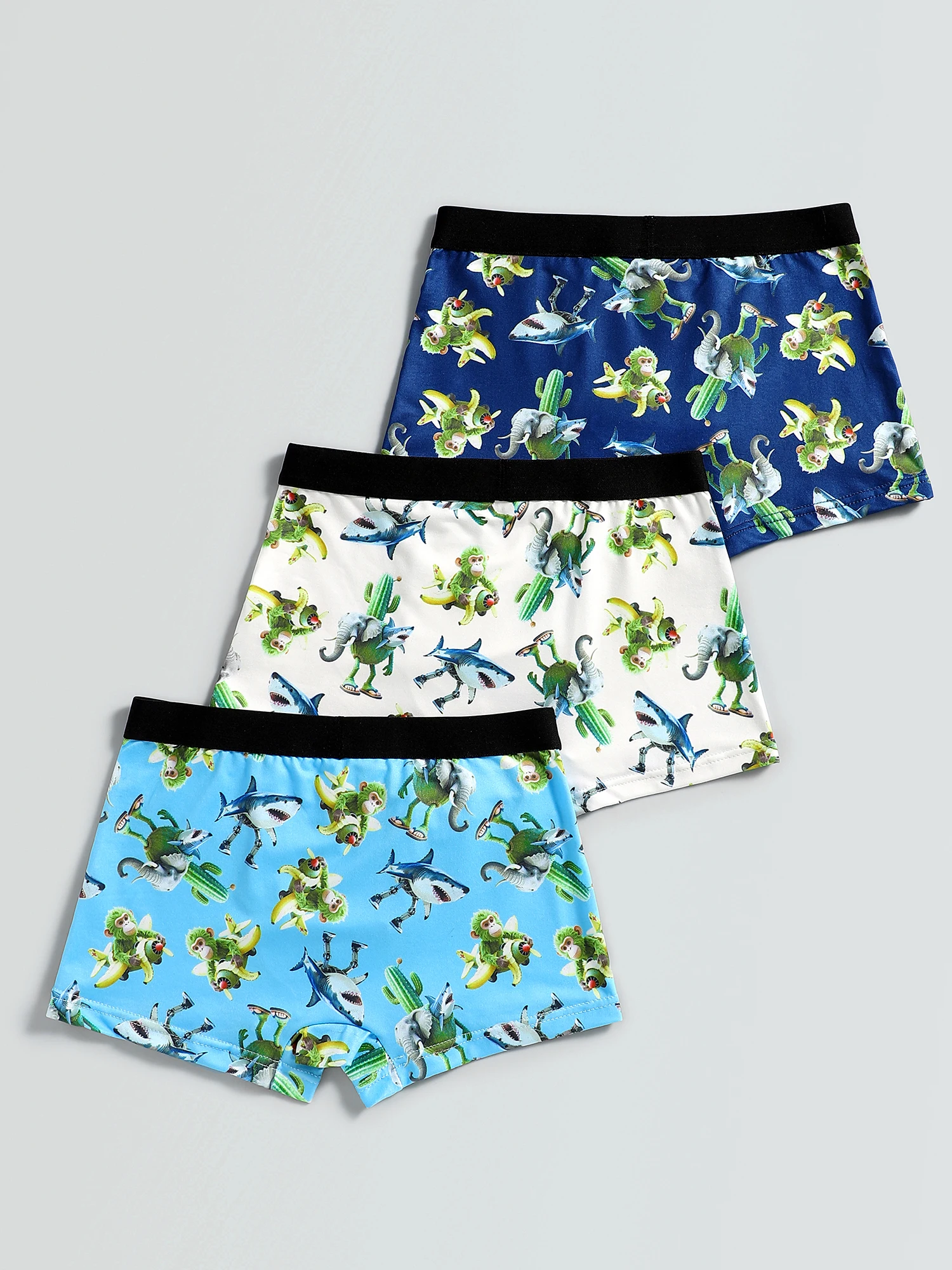 3-Piece Mixed Pack Boys' Boxer Briefs with Banana, Monkey, and Bomber Prints, Soft, Comfortable, and Cute, Suitable for Children Aged 4-10