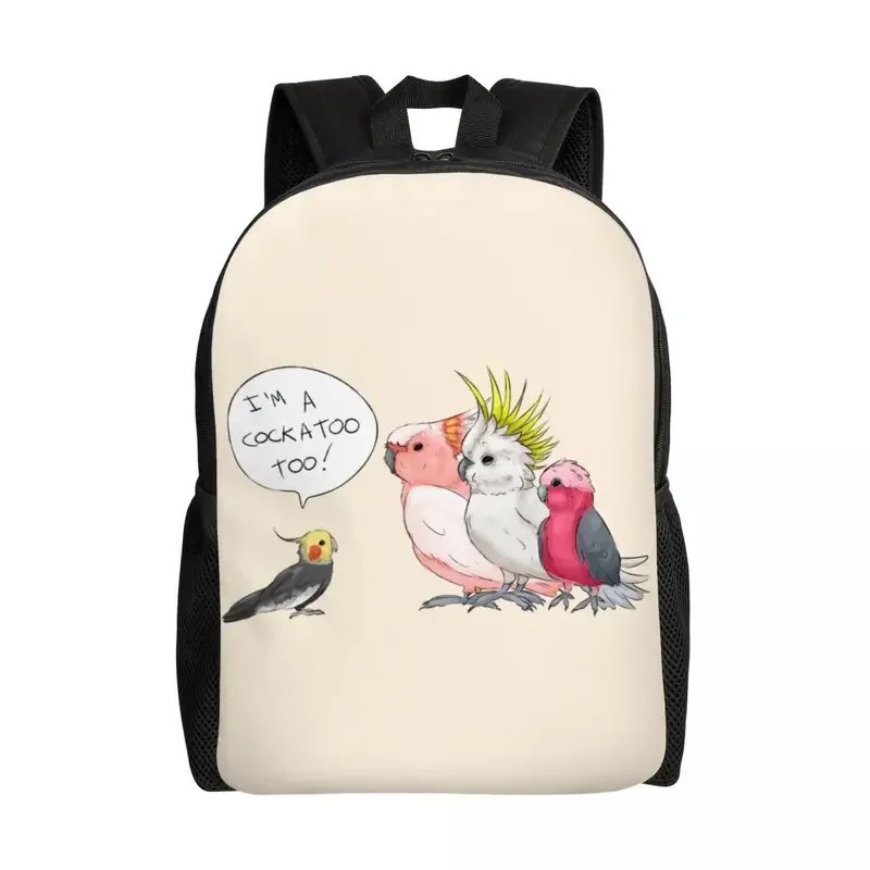 Mochilas personalizadas cacatua para homens e mulheres, mochila cockatiel engraçada, mochila casual para faculdade, sacos de papagaio pássaros