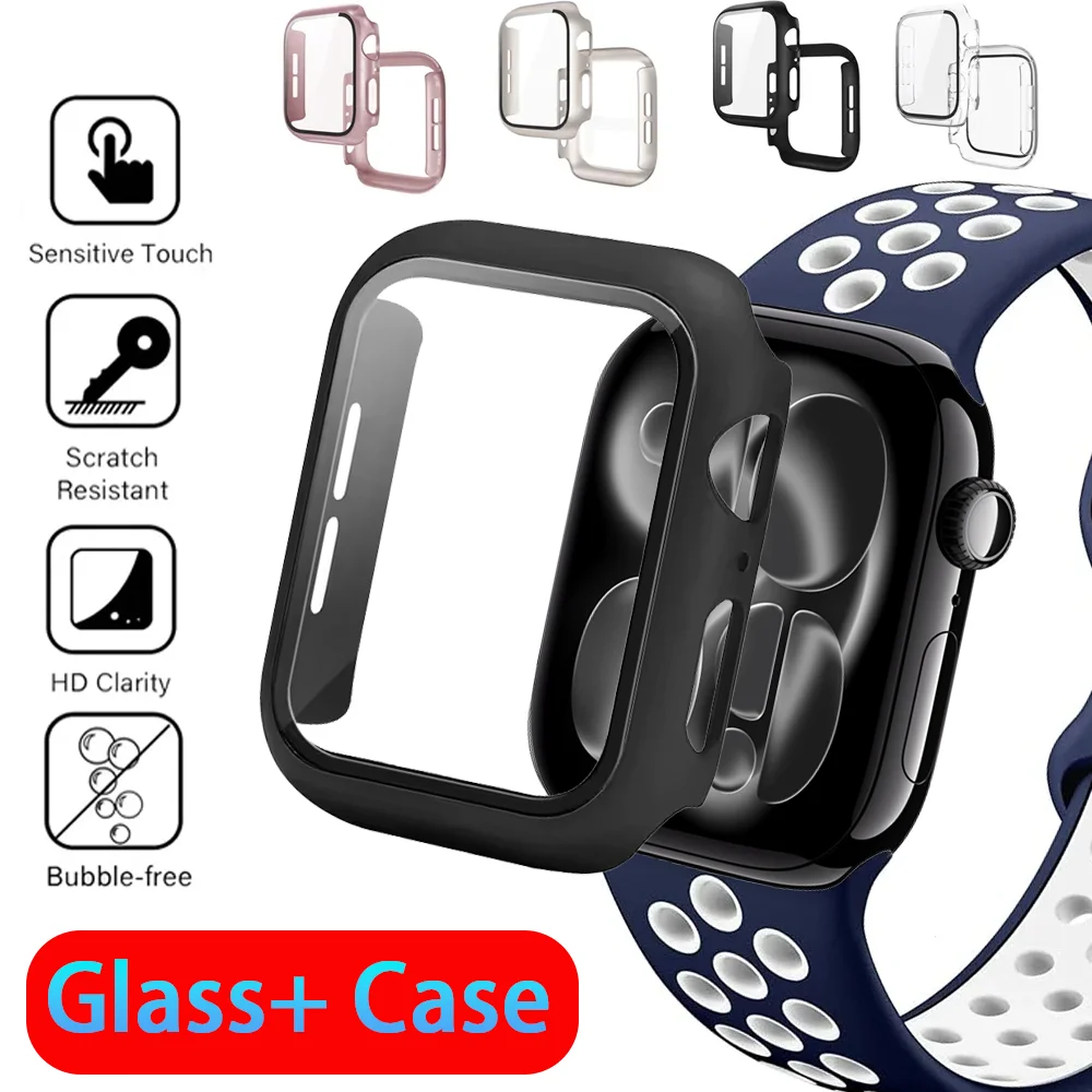 Glas+PC-Gehäuse für Apple Watch Ultra 3 2 49mm 11 10 46mm 42mm Displayschutz-Hülle iWatch 9 8 7 6 5 4 SE 45/41mm 40/44mm Abdeckung