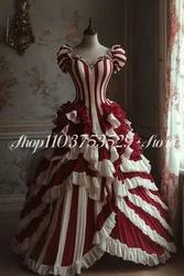 Historical Medieval Ball Gowns Red White Striped Satin Pleated Halloween Dresses Masquerade Cosplay custom vestido de formatura