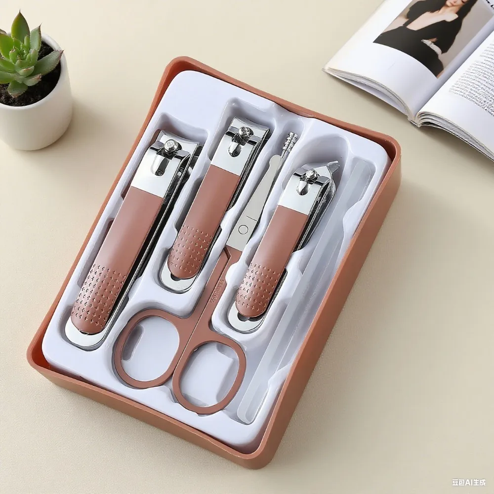 ​ Set da 6 pezzi per manicure e pedicure in acciaio inossidabile, kit per toelettatura, strumenti professionali per la cura delle unghie con custodia per donna, uomo, salone di casa ​