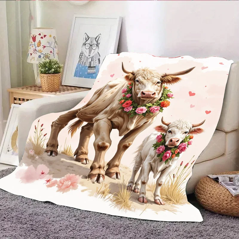 قطعة واحدة من بطانية الفانيلا البقرة الساحرة والعجل مع بطانية إكليل الأزهار - ديكور مريح على طراز المزرعة #4