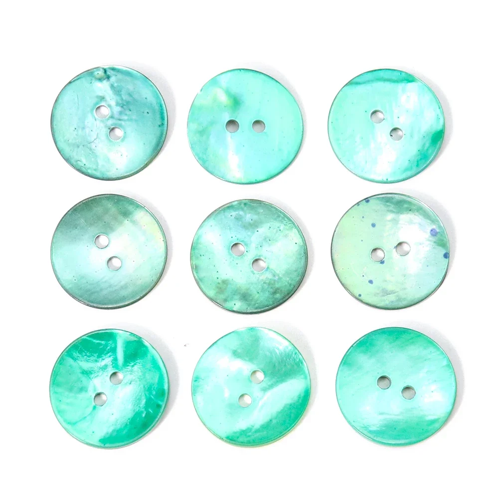 5PCS Natural Shell Dyed Green Mother-of-pearl Round Two Hole Flat Buttons Shirt Scrapbooking Decor Accessories Sewing Supplies