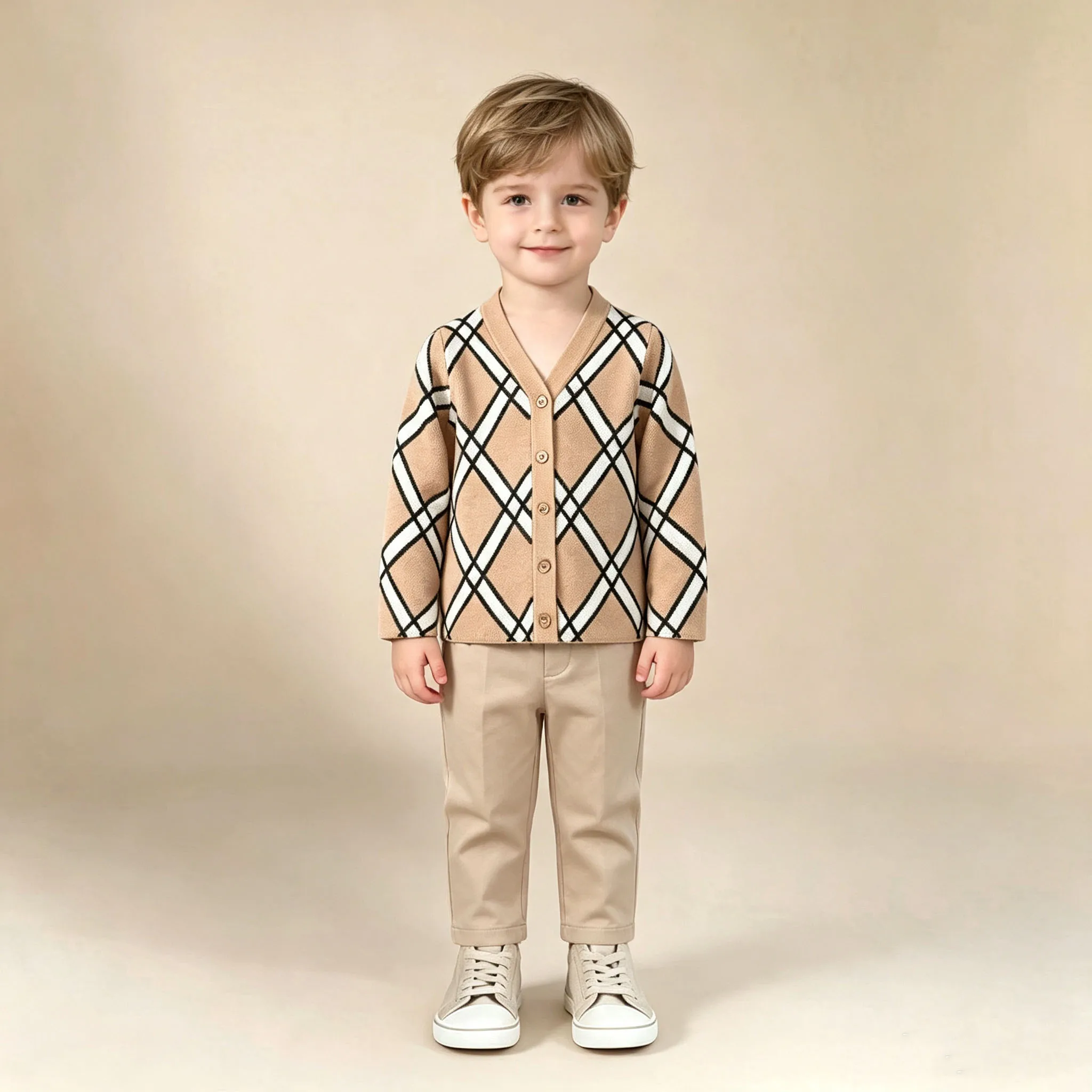 2026 New Autumn Korean Style Baby Girls Striped Plaid Sweaters Children Zipper Cardigan Boys Cute Knitted Sweater Coat