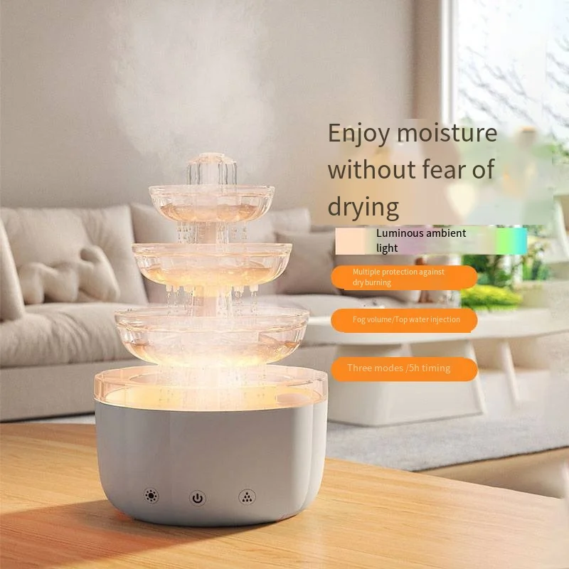 2025 Creative Fountain Humidifier 7-Color Device Atmosphere Light Raindrop Oil Diffuser Aromatherapy Machine Air Humidifier