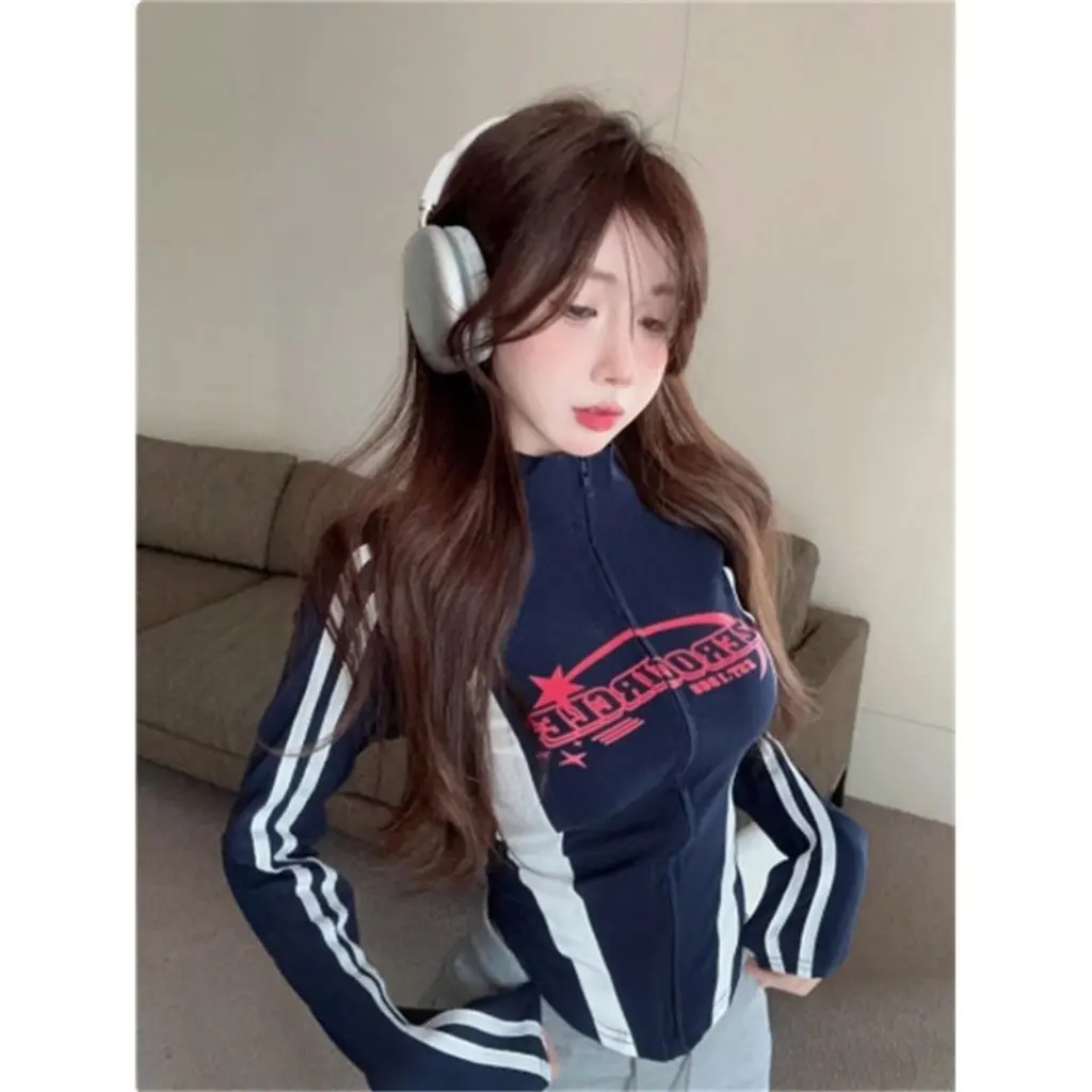 

Women's Slim-fit Long-sleeved T-shirt American Style Sexy Spice Girl Letter Print Top for Autumn And Winter