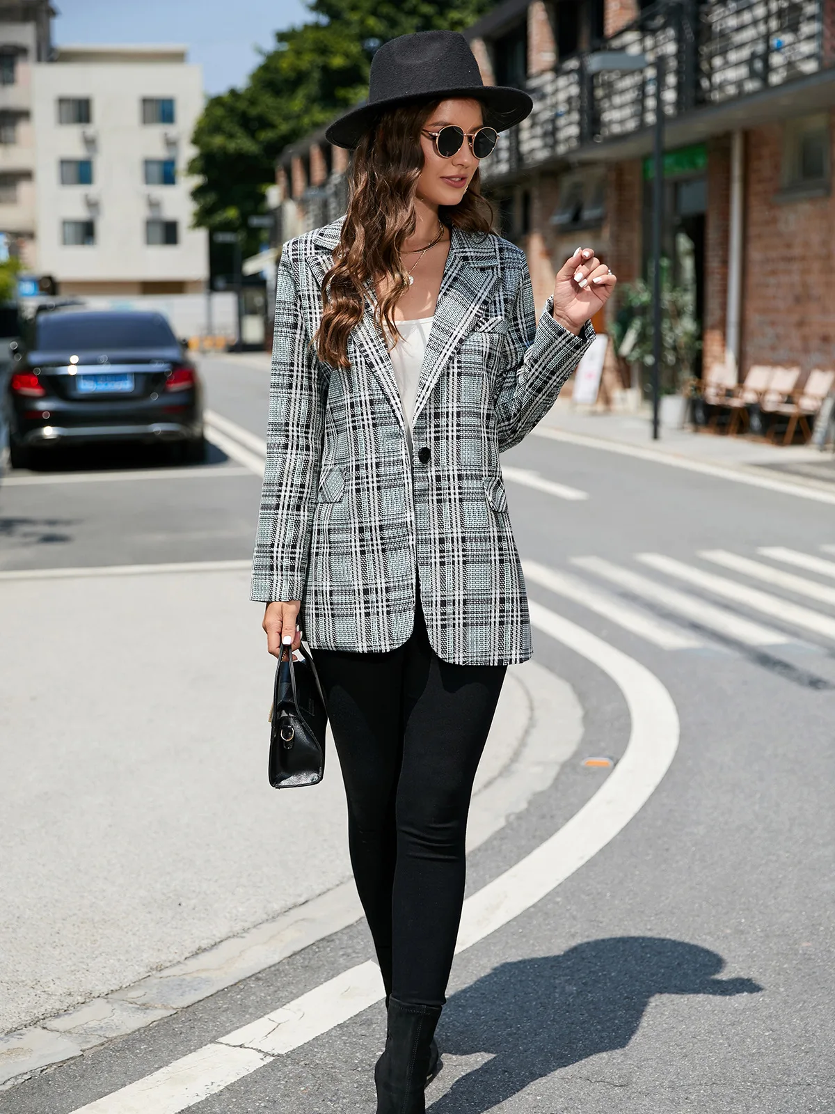 Blazer da donna con risvolto scozzese elegante moda Casual confortevole Blazer cappotti a maniche lunghe Urban Lady autunno inverno Streetwear