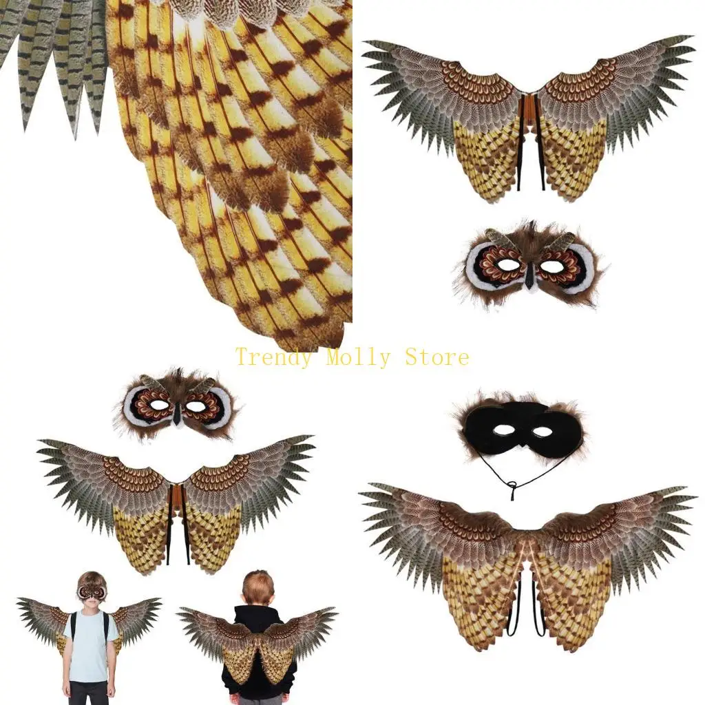 

N5KB Дети Крыло Совы Хэллоуин Маска Совы Животное Косплей Платье Крыло Птичье Крыло Сова Половина Маска Детский Сад Костюмы