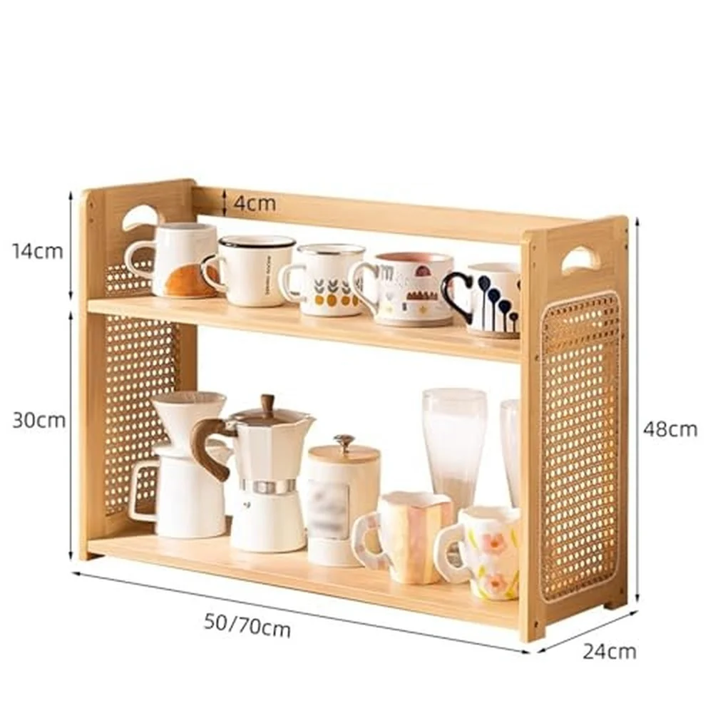2 Tier Retail Wooden Display with Handle Wood Countertop Shop Stand Farmers Market Craft Fair Display Rack(Wood)