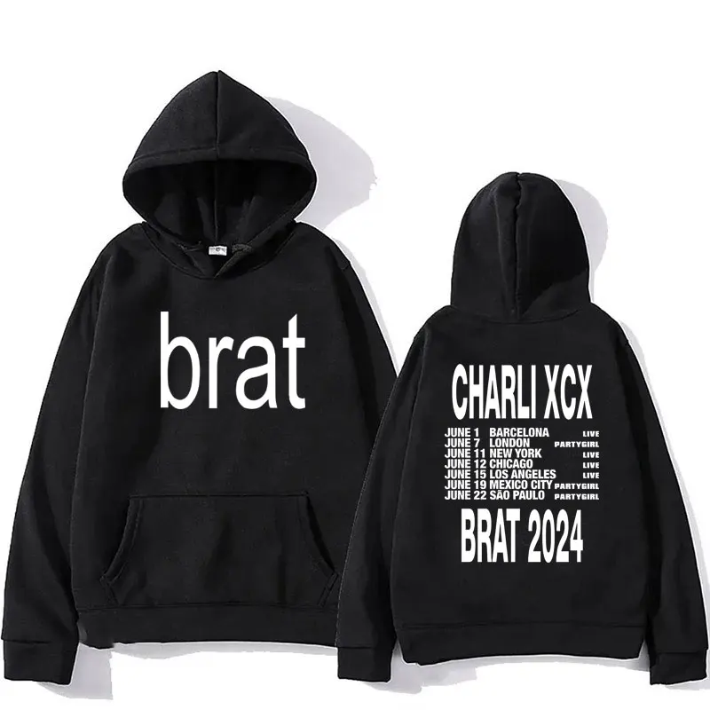 Charli Xcx Brat Tour Graphic Hoodies Men's Clothing Fashion Harajuku Hip Hop Pullovers Casual Oversized Warm Fleece Sweatshirts