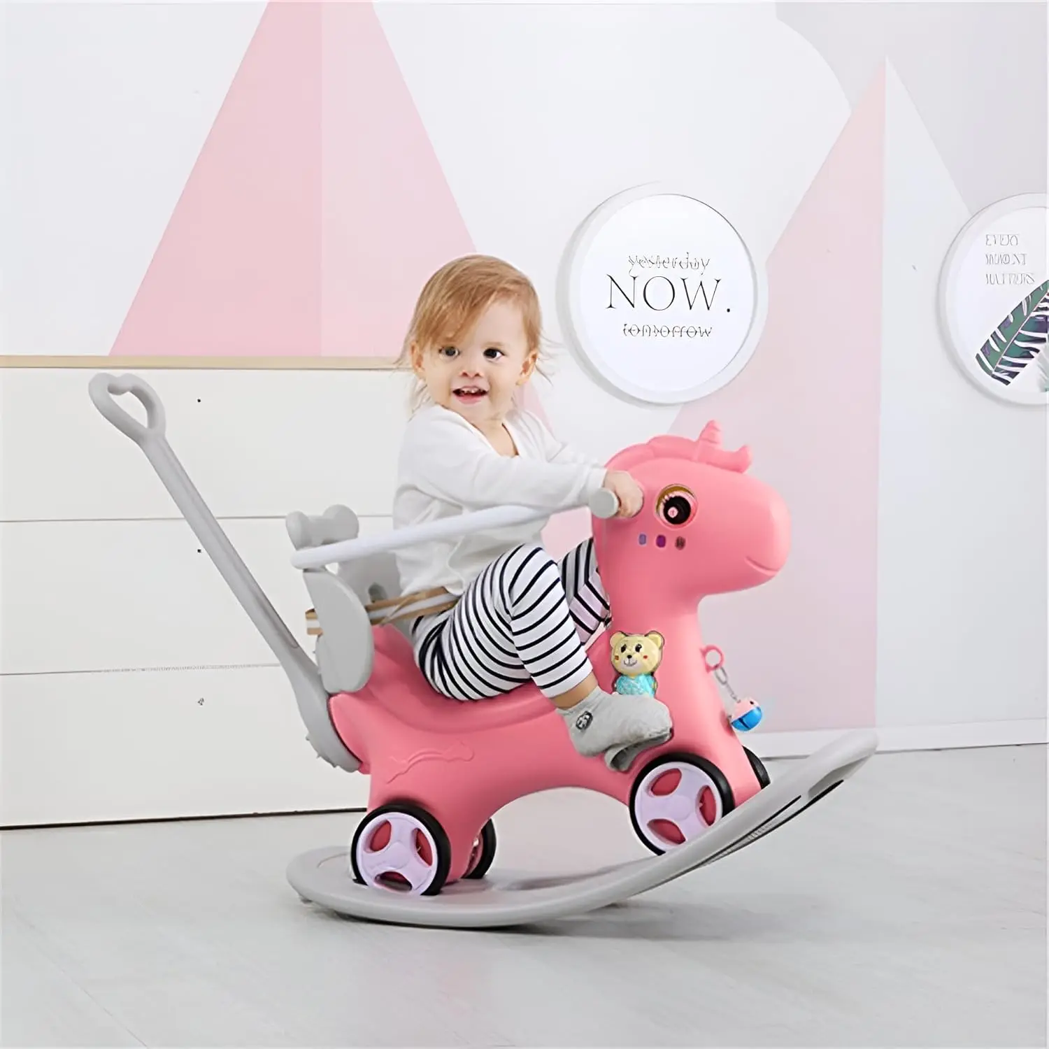 Rocking Horse for Toddlers 1-3 Years,4 in 1 Design, Kids Ride on Toy Balance Bike Push Cart with Detachable Balance Board,Fun Bi