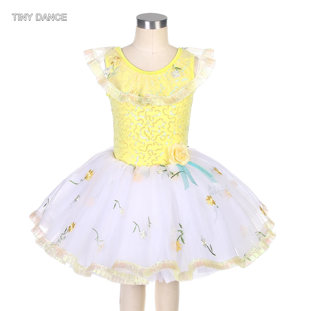 

Shinny Yellow Sequin Spandex Bodice Ballet Dance Cotume for Child and Adult Ballerina Dance Performance Tutu Dress 22127