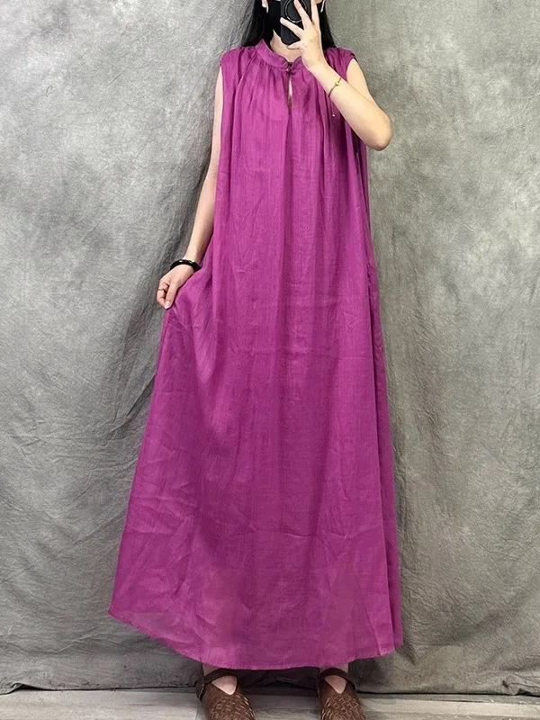 Hohe Qualität Leinen Sommer Neue Sle Vintage Svel Lange Dr Kleid Medium Softn Pendeln Sle Falten Rock Dünne Modell
