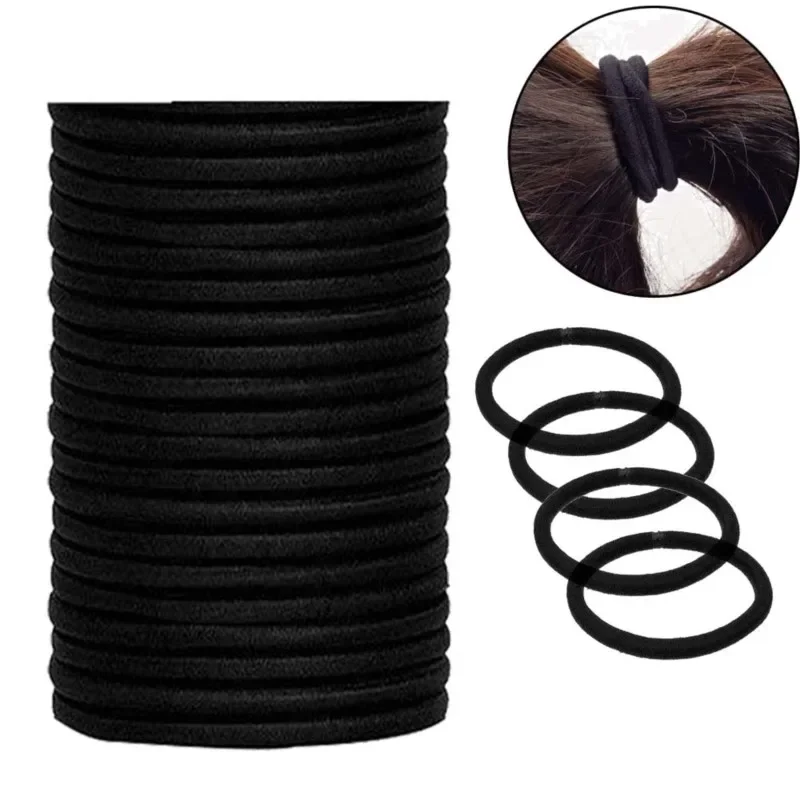 

50pcs 4MM Black Ponytail Holder Elastic Hair Bands Scrunchies For Women Men Girl Lady Hairband Leagues Headband Accessory