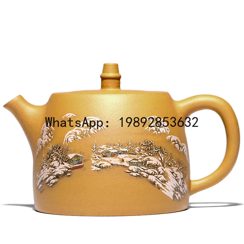 

PYJ raw ore gold section mud purple clay pot fully hand-painted, Hando 500ml large-capacity teapot for home use