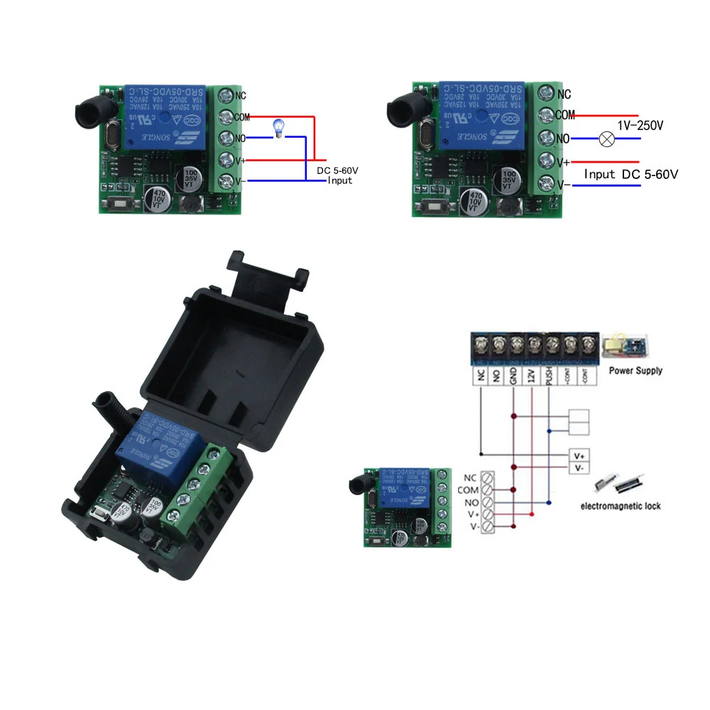 433Mhz DC 12V 5V-60V 1CH Universal Wireless Remote Control Switch Relay Receiver Module RF Transmitter 433Mhz Remote Control